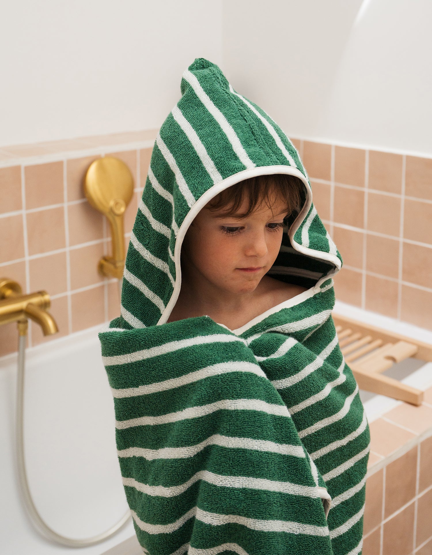 Badecape Kind - Kleine Grüne Streifen