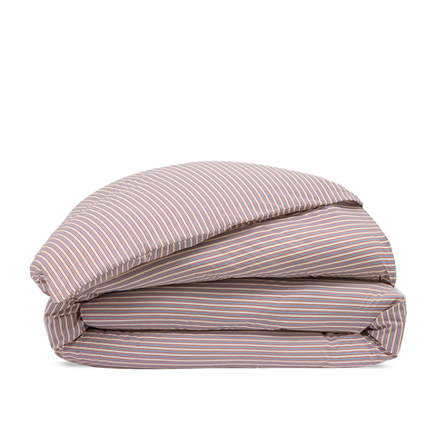 Housse de couette Percale de coton 120 fils - Rayé Rétro Bleu