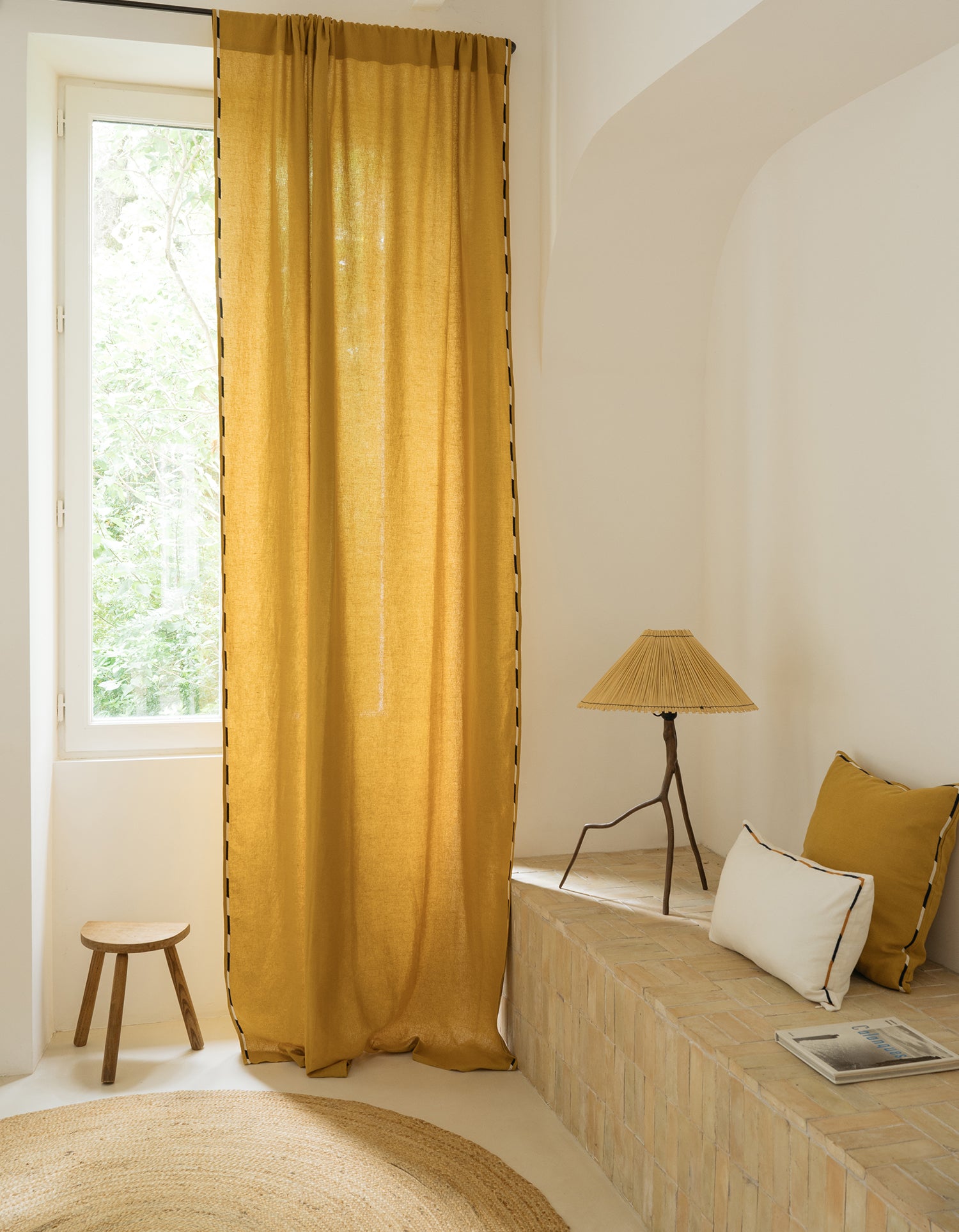 Vorhang Comporta – Besticktes Leinen - Ockergelb