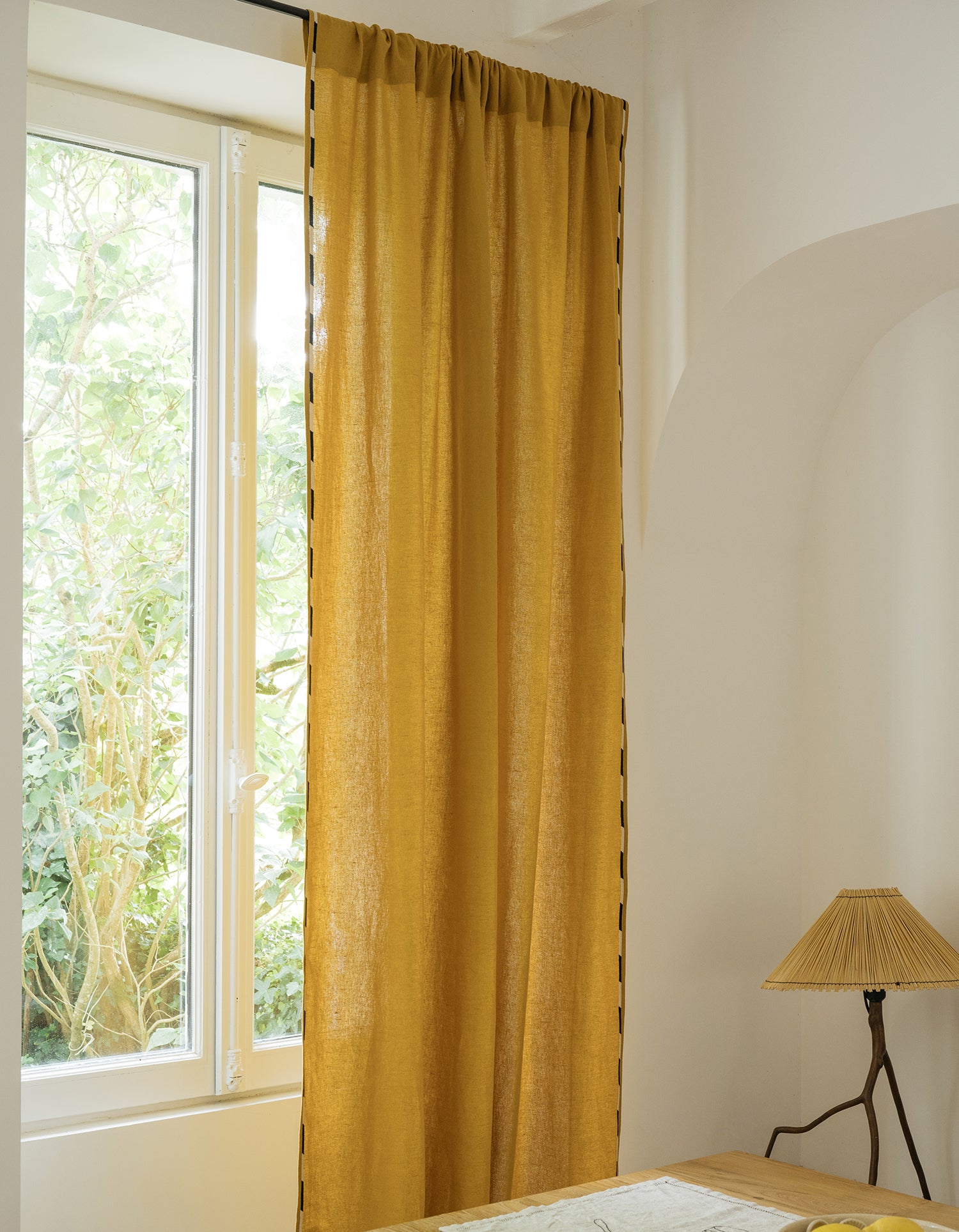 Vorhang Comporta – Besticktes Leinen - Ockergelb