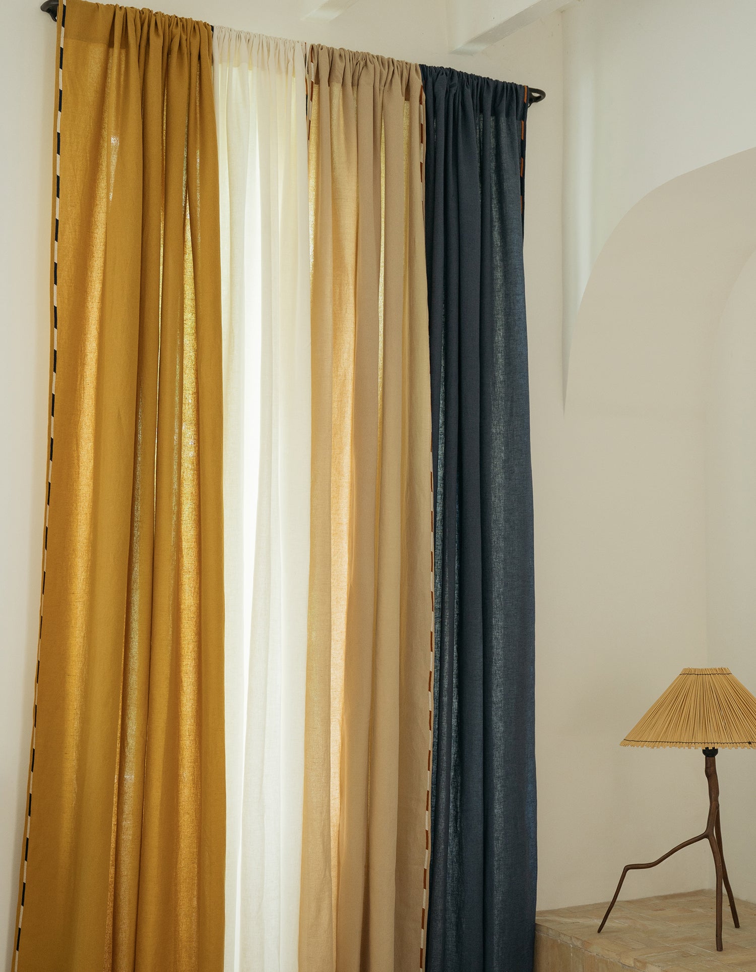 Vorhang Comporta – Besticktes Leinen - Ockergelb