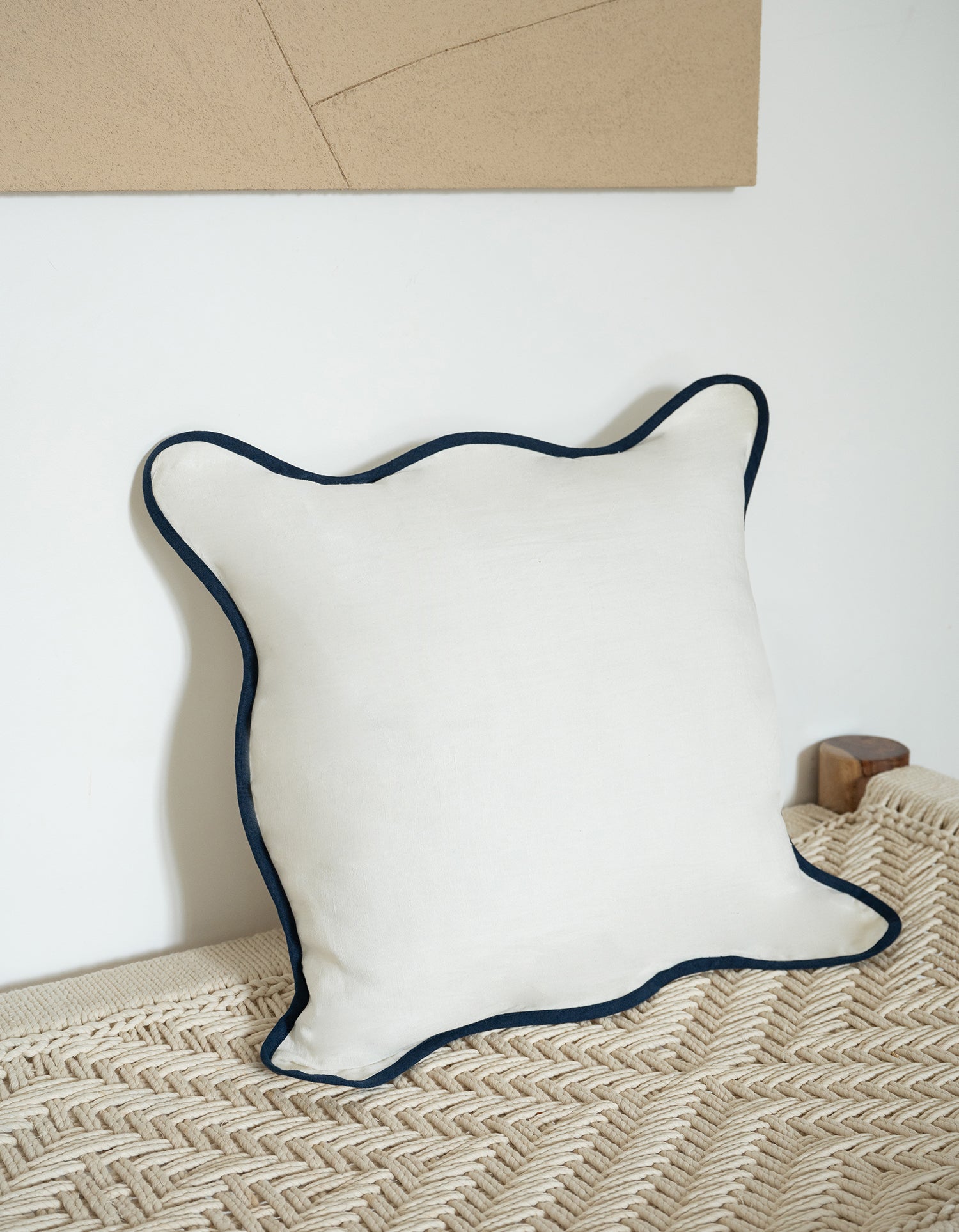 Housse de coussin carré Festonnée -  Blanc / Bleu