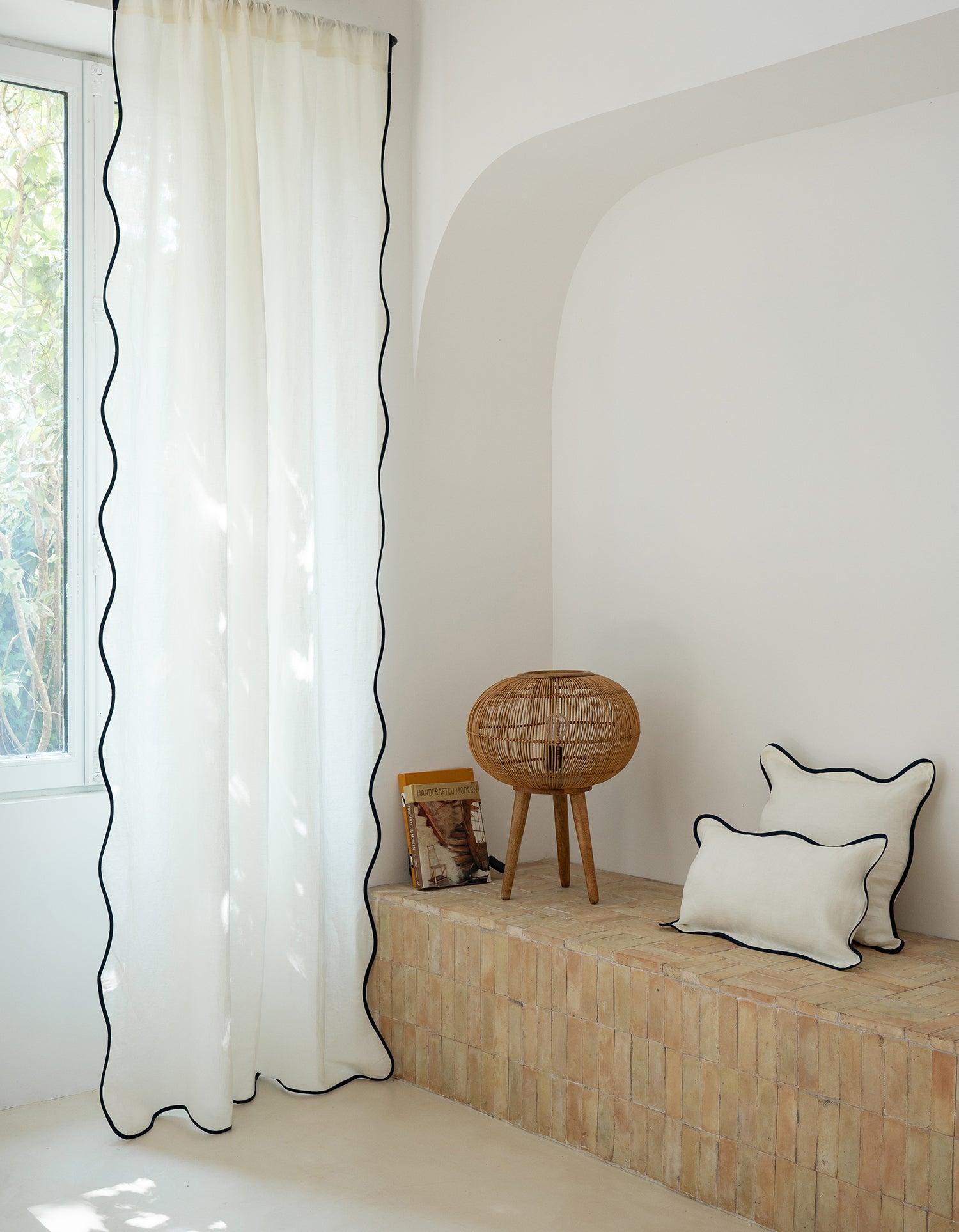 Housse de coussin carré Festonnée -  Blanc / Bleu