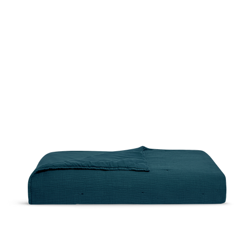 Gesteppter Bettüberwurf aus gewaschenem Satin - Mineralblau