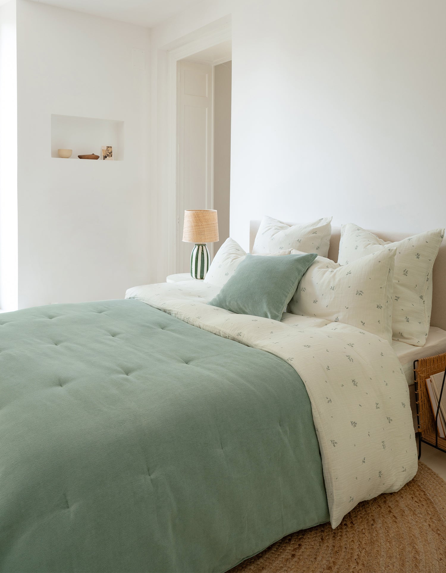 Boutis Copriletto in Velluto - Verde Tenue