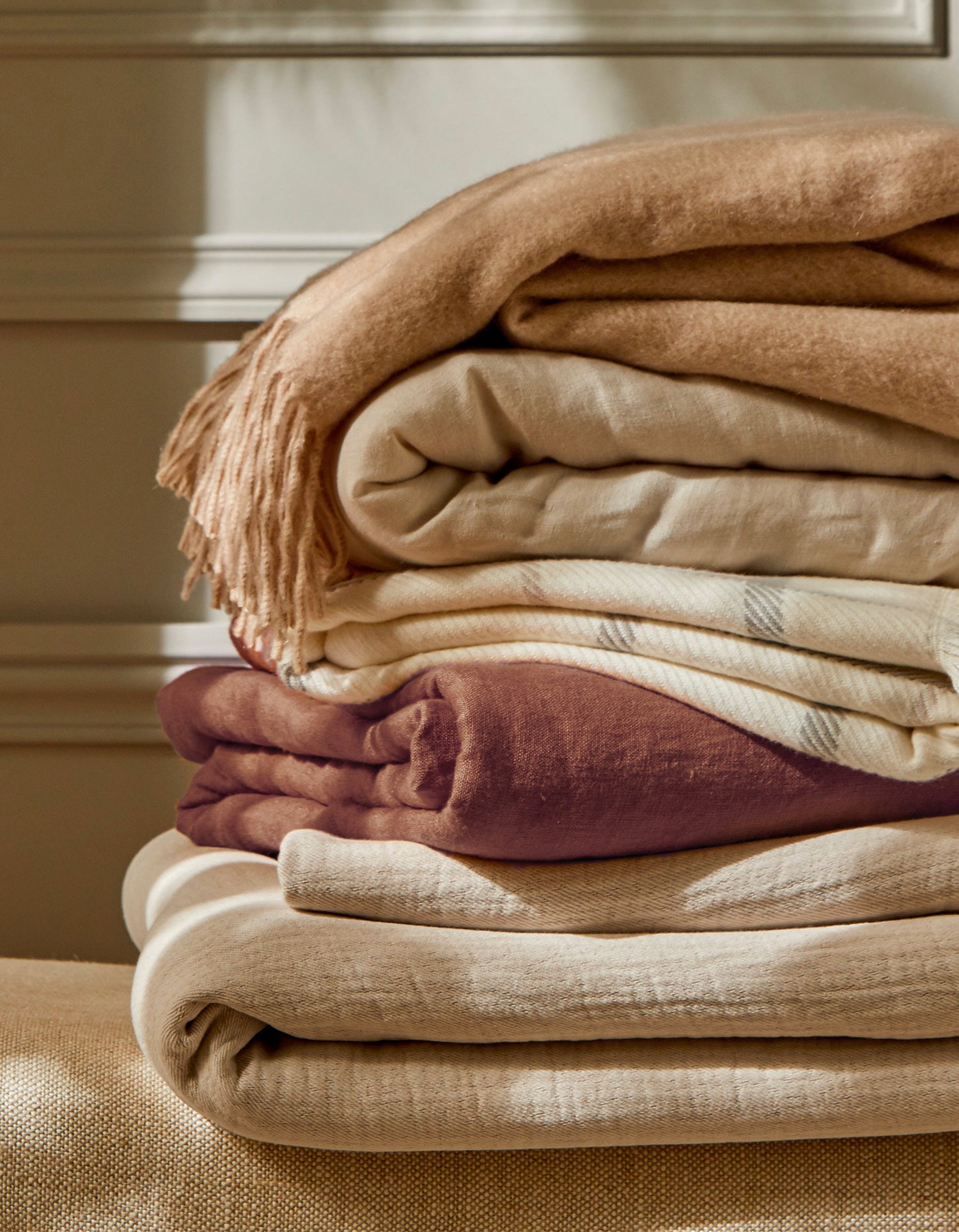 Gewassen linnen plaid - Terracotta