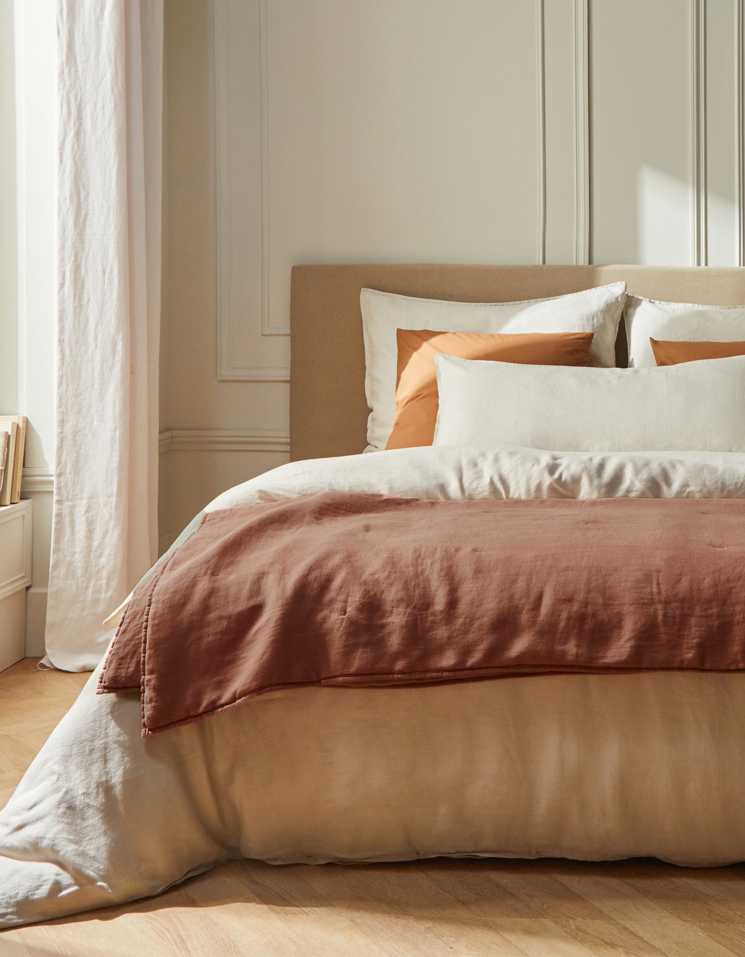 Gewassen linnen plaid - Terracotta