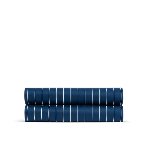 Drap housse Satin de coton 200 fils - Juste Le Marine Rayé