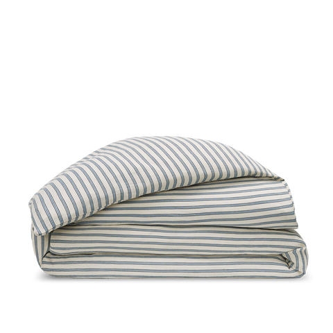 Housse de couette Gaze de coton double épaisseur - Rayure Vintage Bleue