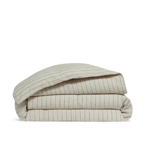 Housse de couette Lin lavé français - Rayé Carbone