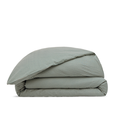 Housse de couette Satin de coton 200 fils - Pied de Poule Vert Forêt