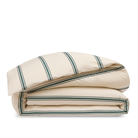 Housse de couette Percale de coton 120 fils - Rayure Emeraude