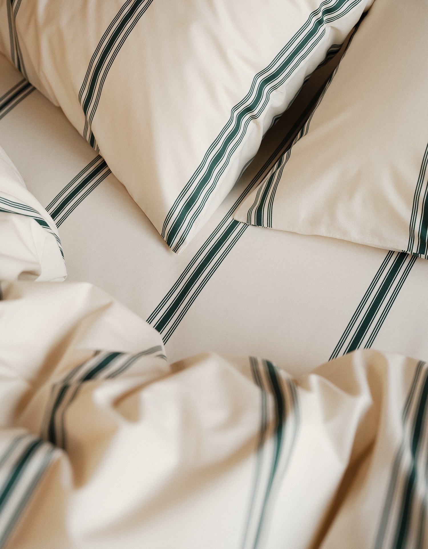 Drap plat Percale de coton 120 fils - Rayure Emeraude