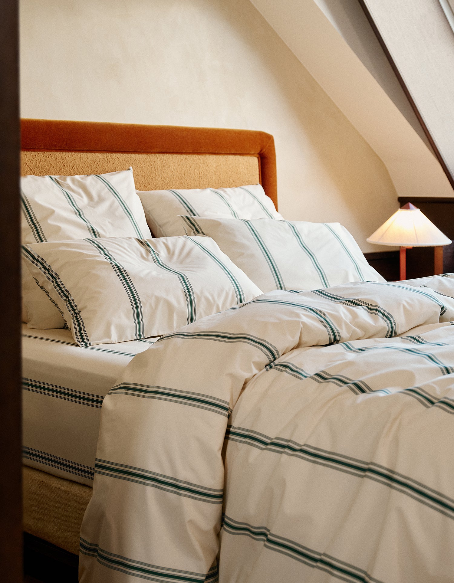 Housse de couette Percale de coton 120 fils - Rayure Emeraude