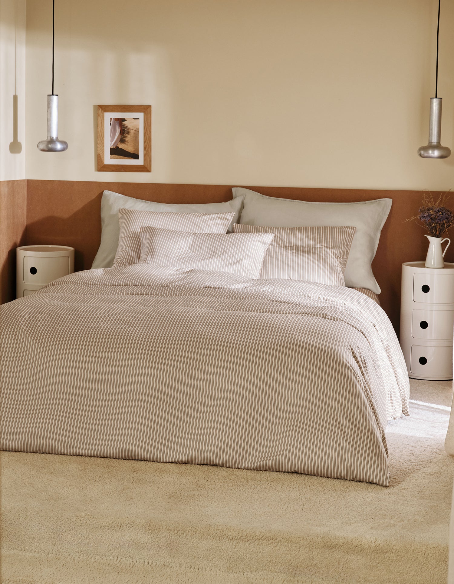Copripiumino in Raso di Cotone a 200 fili - Righe Beige Retro