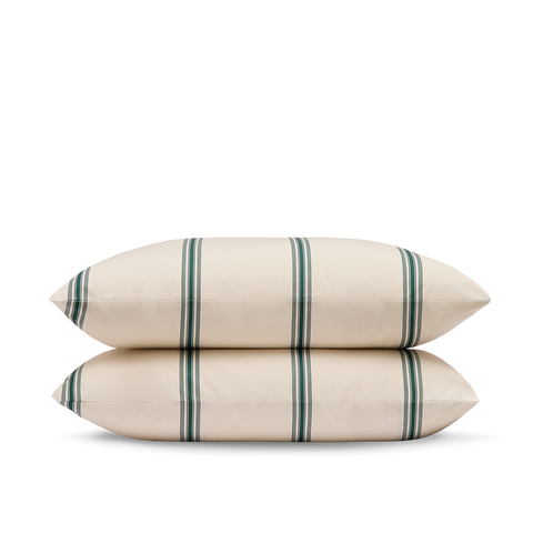 Taies d'oreiller x2 Percale de coton 120 fils - Rayure Emeraude