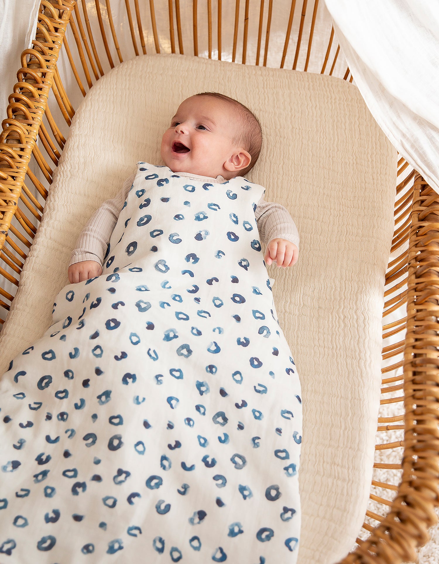 Baby-Schlafsack aus Baumwoll-Gaze - Blauer Leo