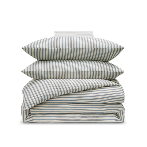 Parure Gaze de coton double épaisseur - Rayure Vintage Bleue