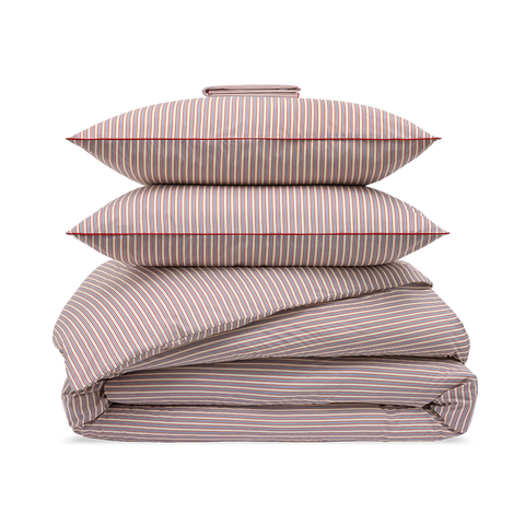 Complete set Percale katoen 120 draden - Retro Gestreept Blauw