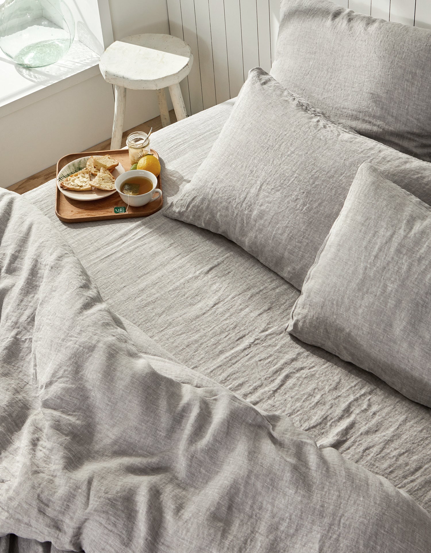 Taies d'oreiller Lin lavé français x2 - Gris Chambray