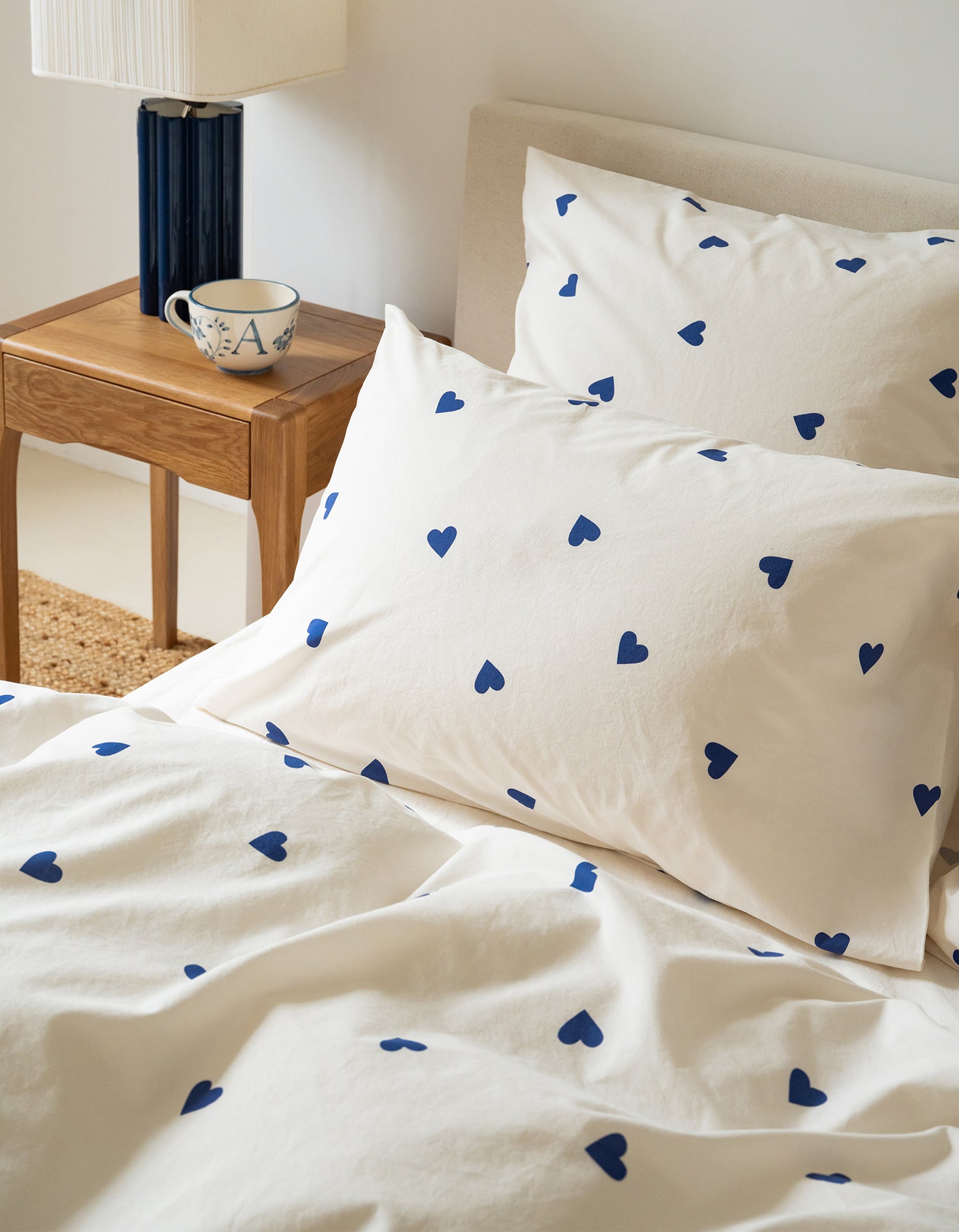 Dekbedovertrek Gewassen Perkal Baby & Kind - Blauwe hartjes