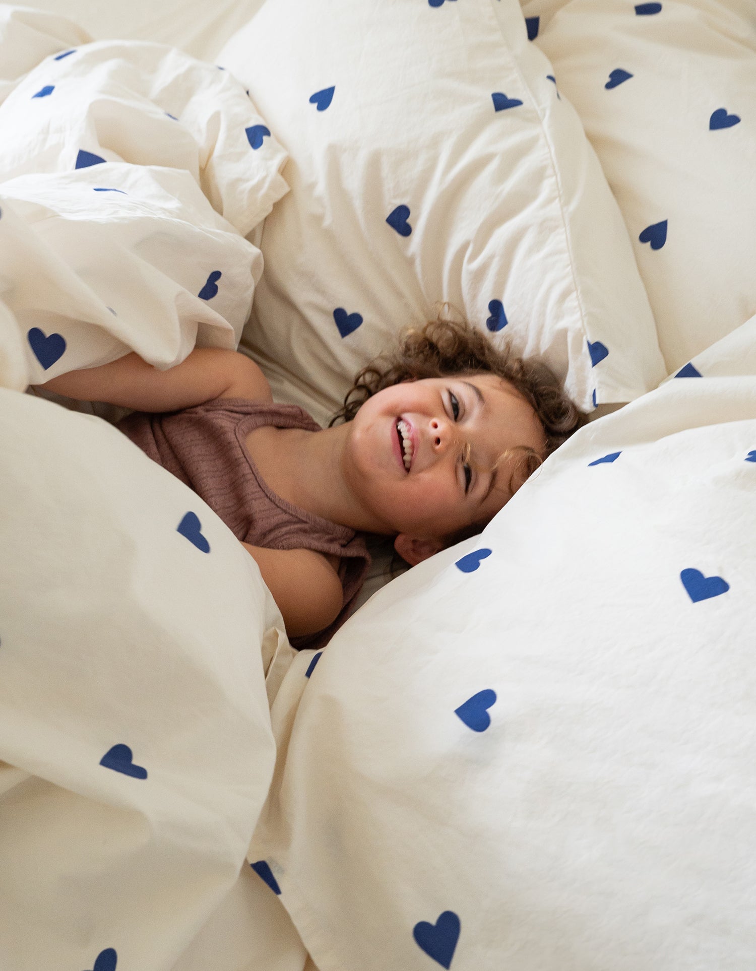 Dekbedovertrek Gewassen Perkal Baby & Kind - Blauwe hartjes