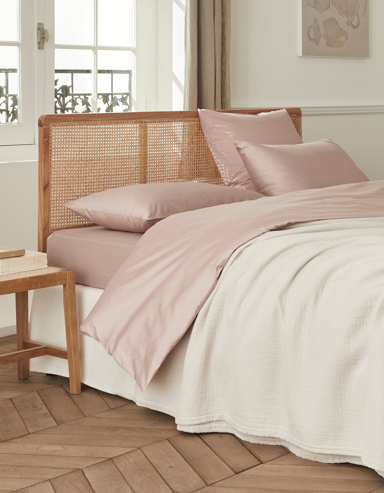 Drap plat Satin de coton 200 fils - Rose Blush