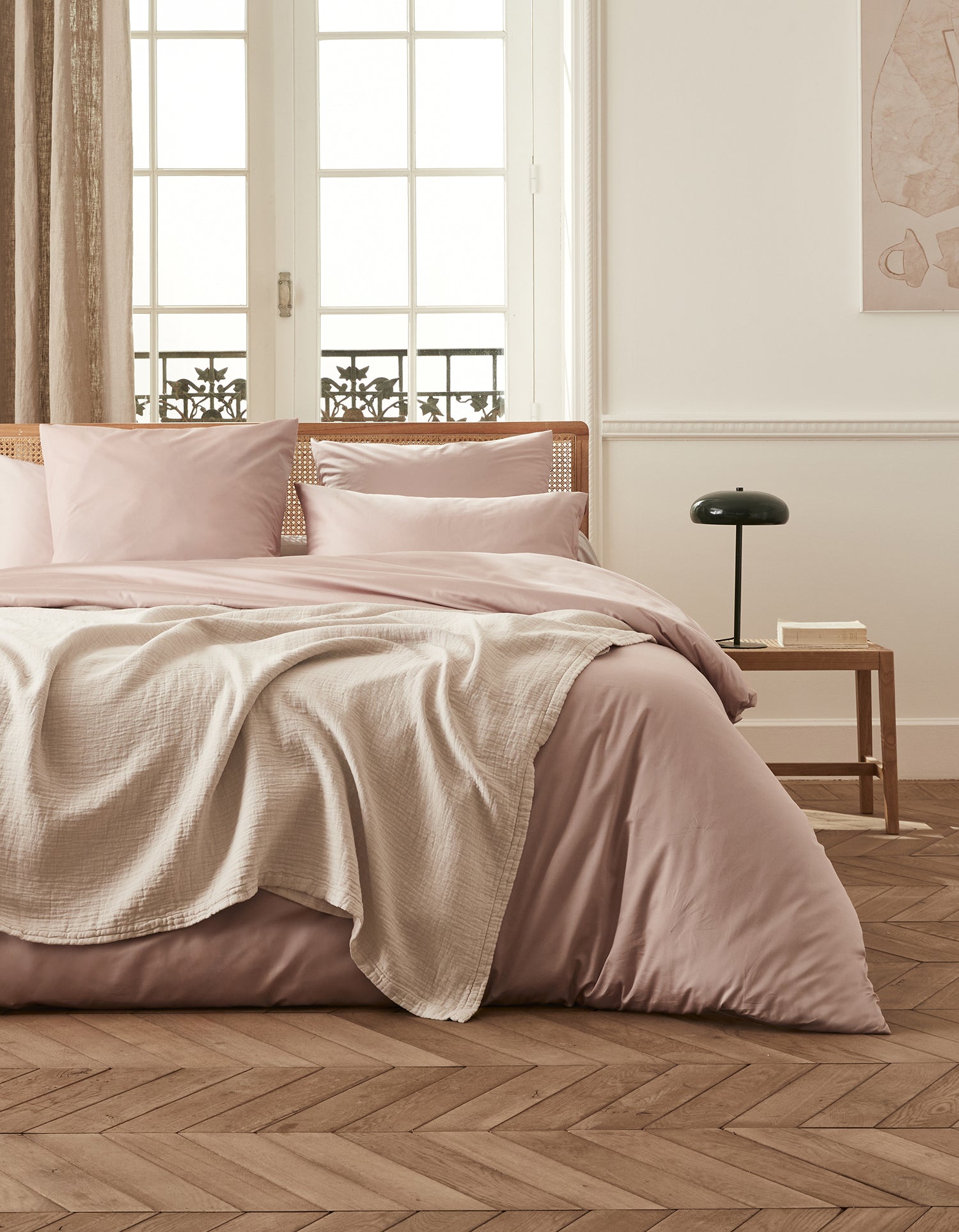 Drap plat Satin de coton 200 fils - Rose Blush