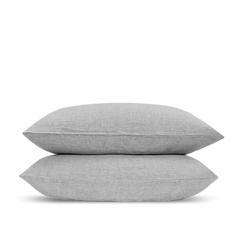 Taies d'oreiller Lin lavé français x2 - Gris Chambray