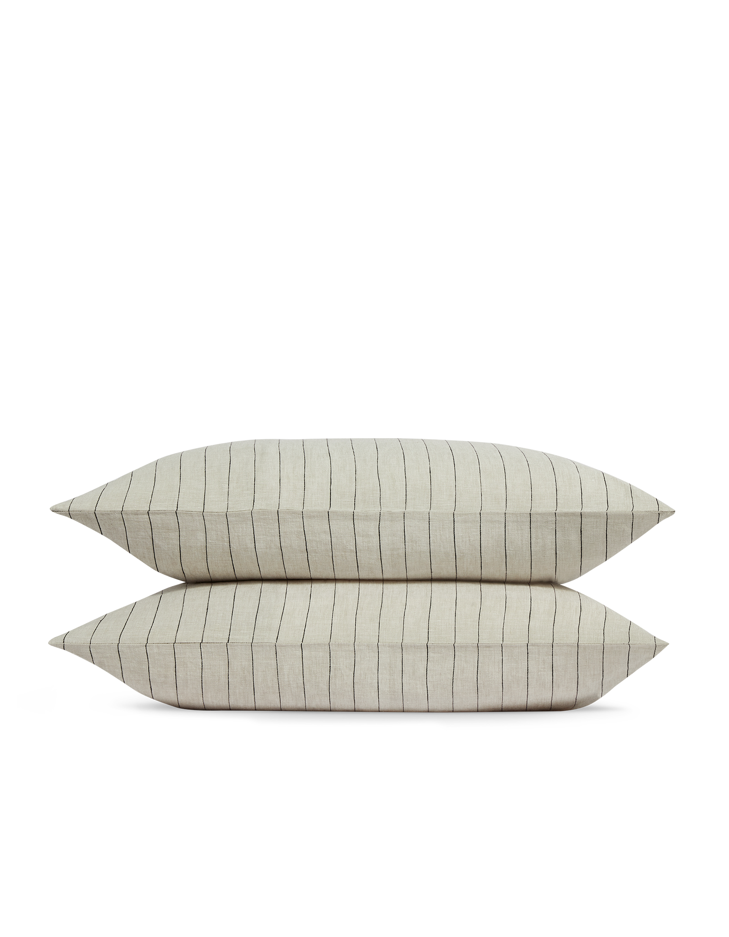 Taies d'oreiller Lin lavé français x2 - Rayé Carbone