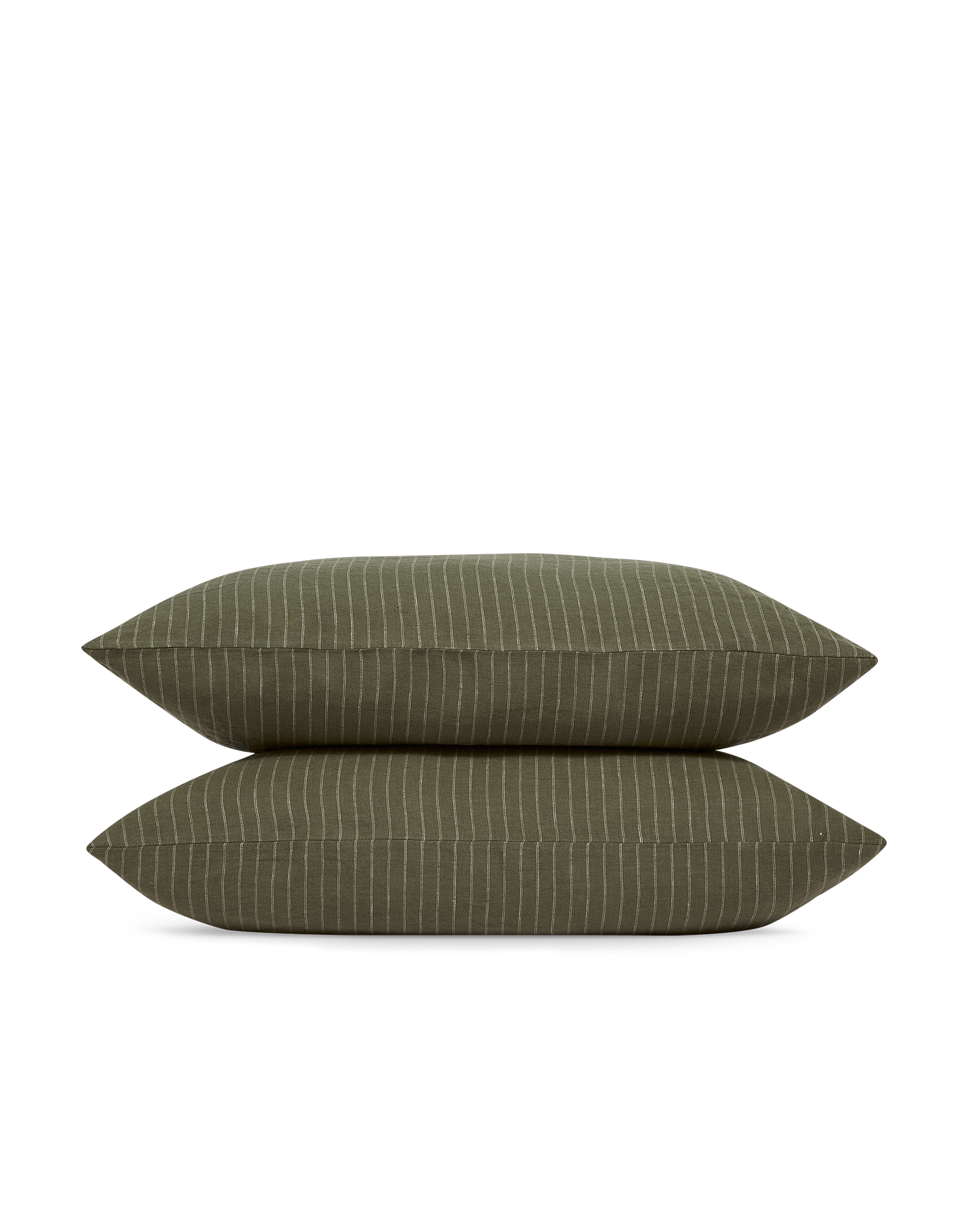 Taies d'oreiller Lin lavé français x2 - Rayé Olive
