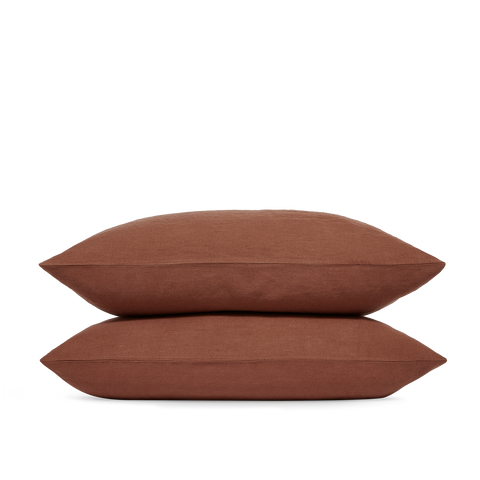 Taies d'oreiller Lin lavé français x2 - Terracotta