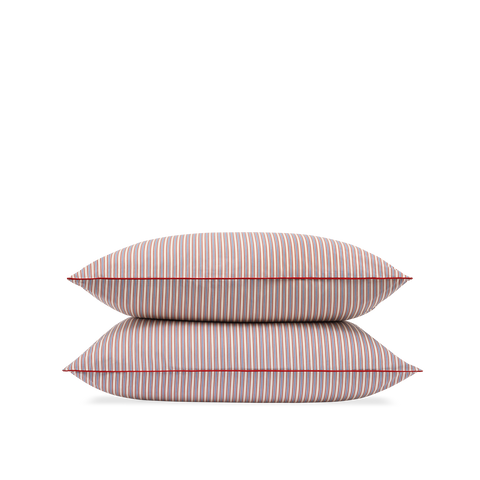 Taies d'oreiller x2 Percale de coton 120 fils - Rayé Rétro Bleu