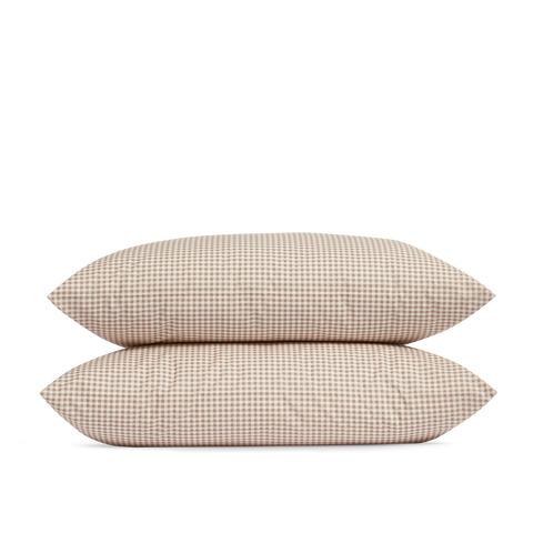 Federe per cuscino x2 cotone percalle a 120 fili - Mini Vichy Beige