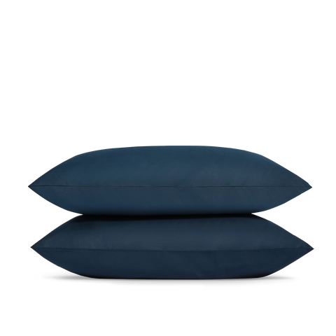 Taies d'oreiller x2 Satin de coton 200 fils - Bleu Velours