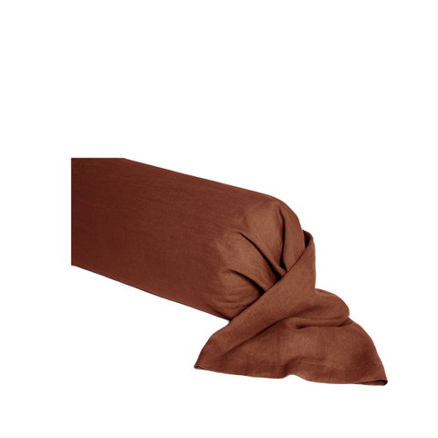 Taie de traversin ronde Lin lavé français - Terracotta