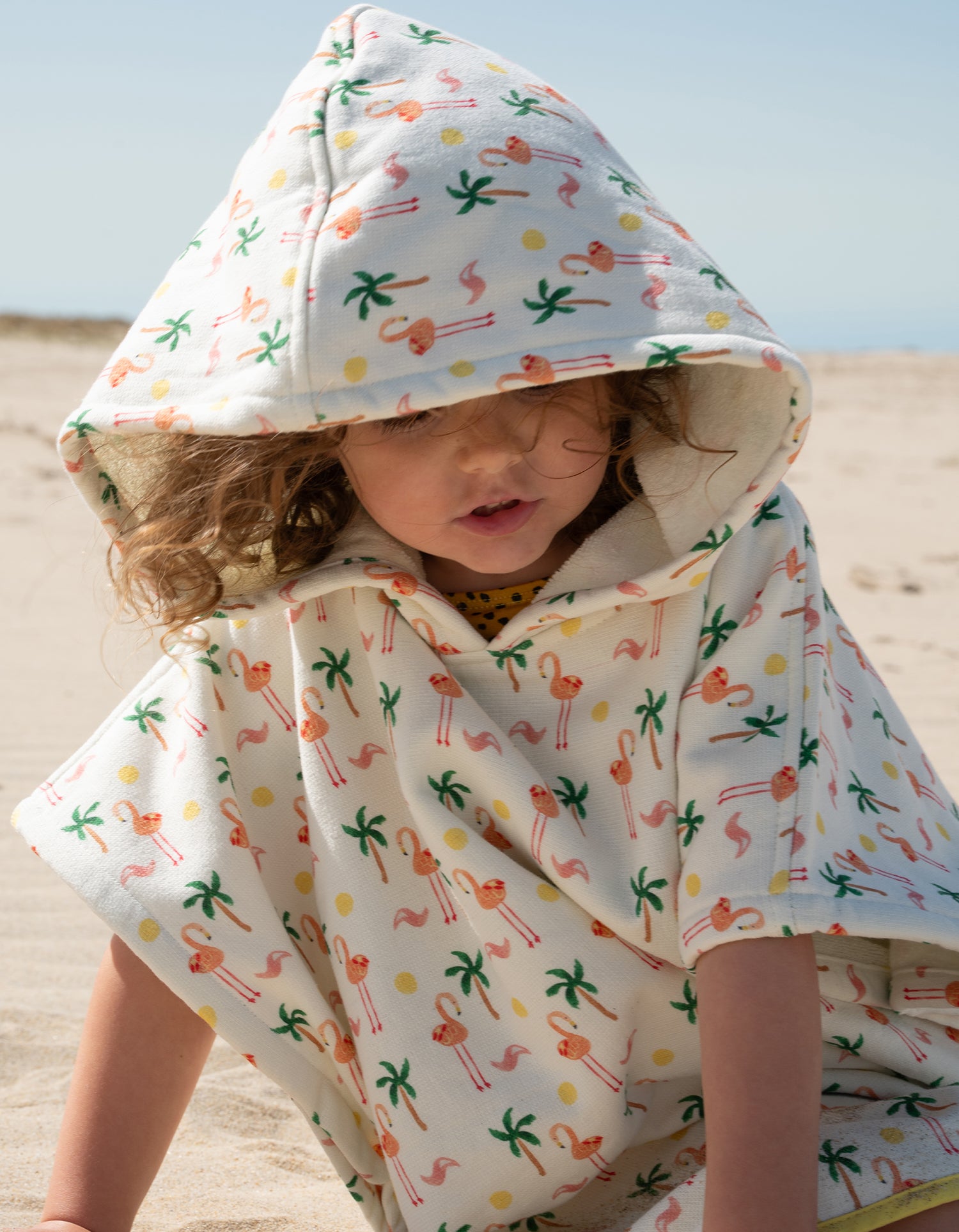 Kinderponcho mit Kapuze - Flamingo