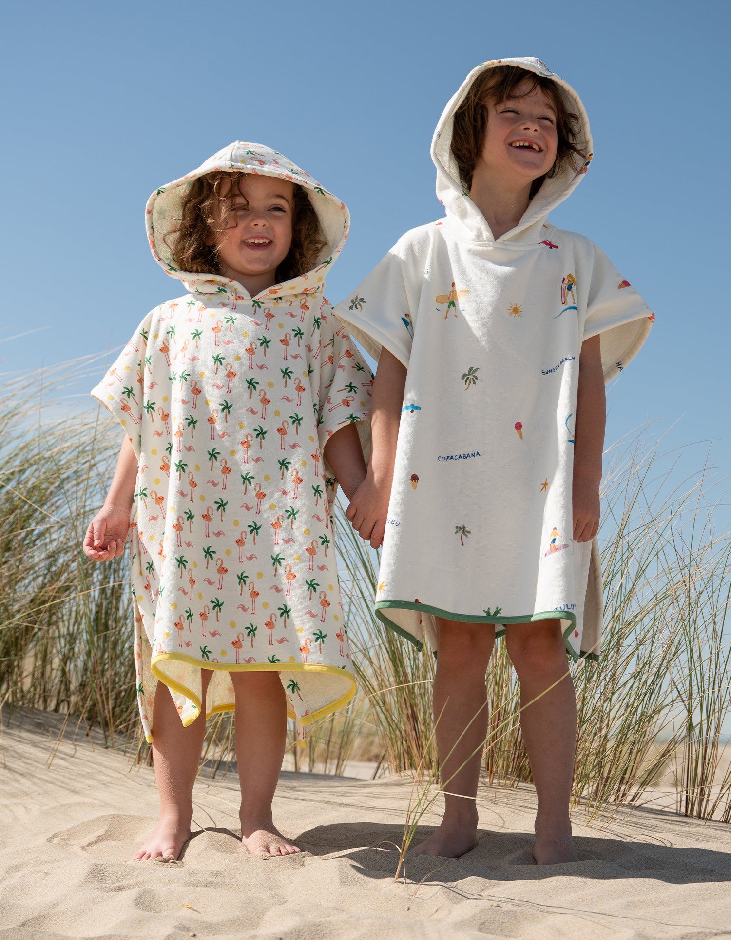Kinderponcho mit Kapuze - Flamingo