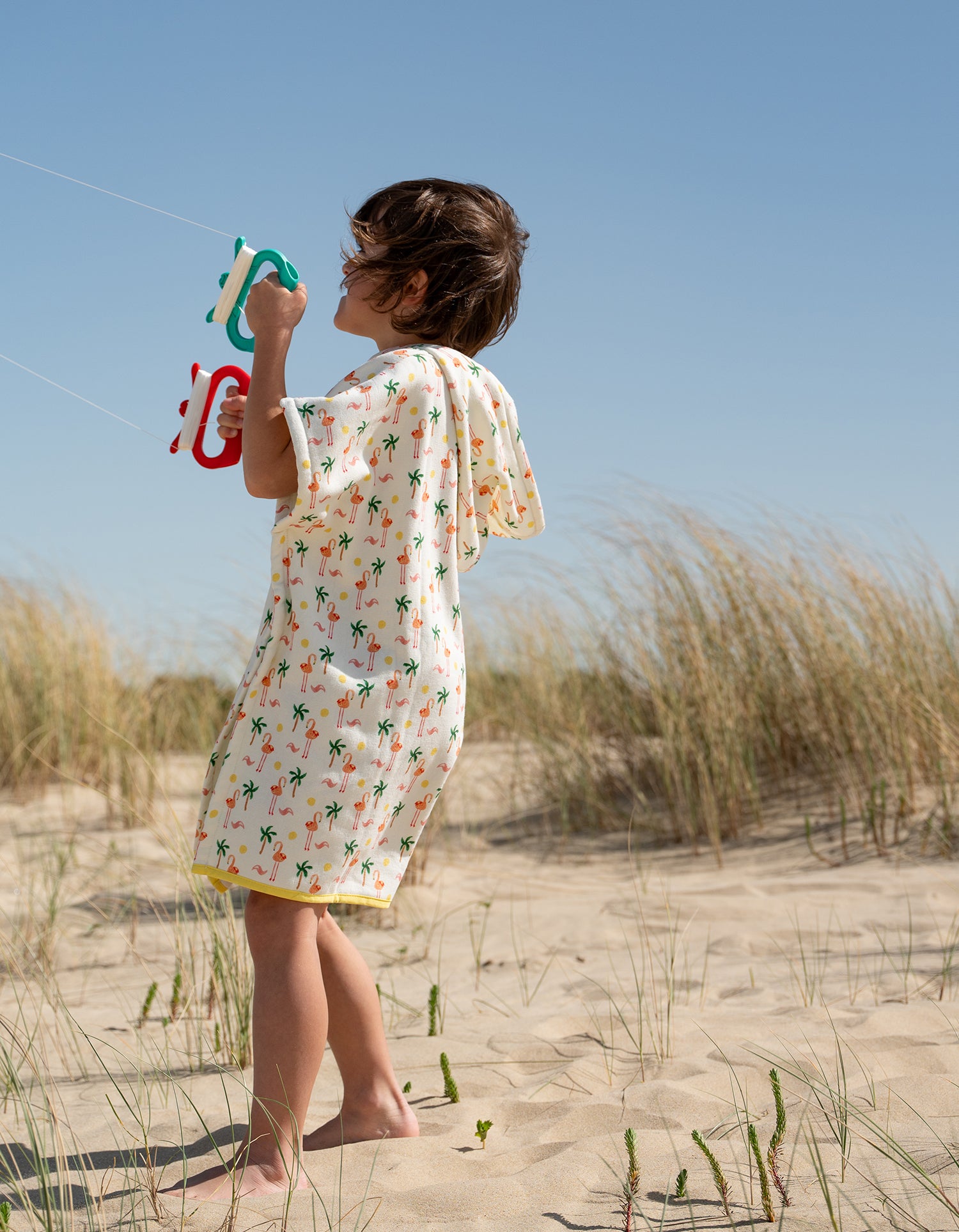 Kinderponcho mit Kapuze - Flamingo