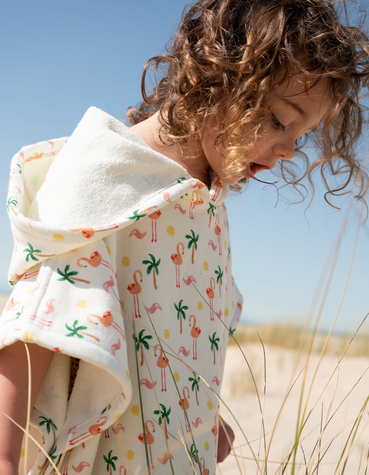 Kinderponcho mit Kapuze - Flamingo