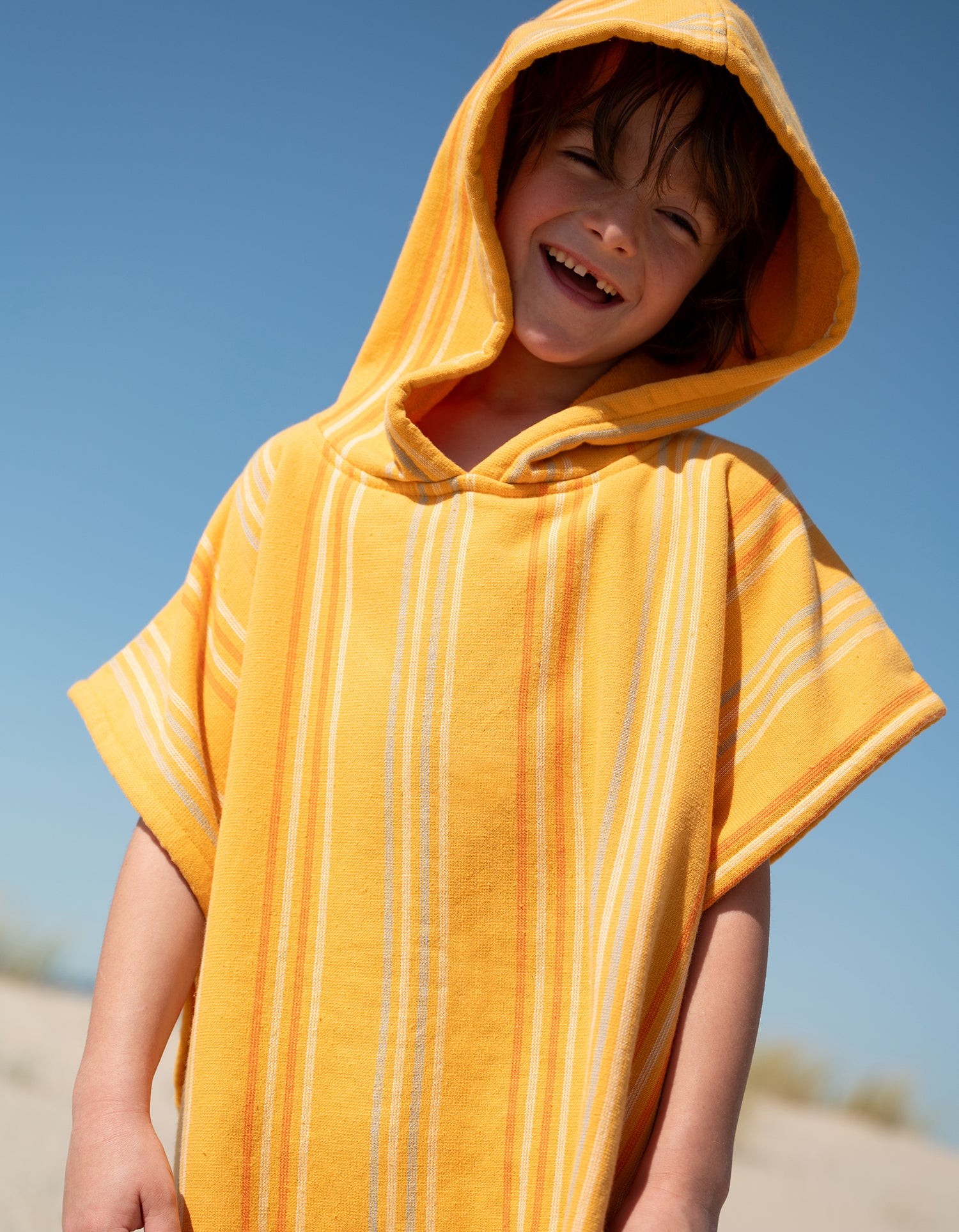 Kinderponcho mit Kapuze - Mehrfarbige Streifen