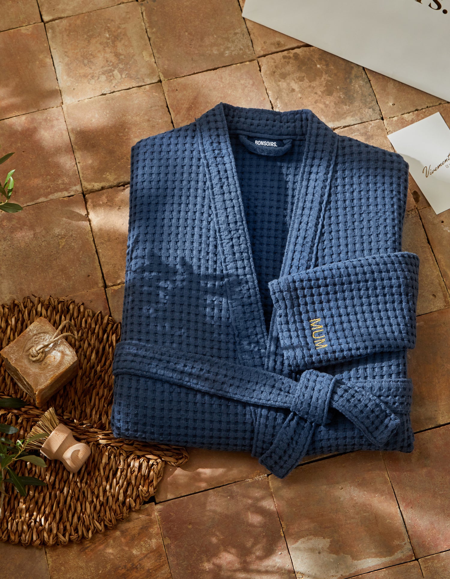Bademantel Waffelpiqué - Blau