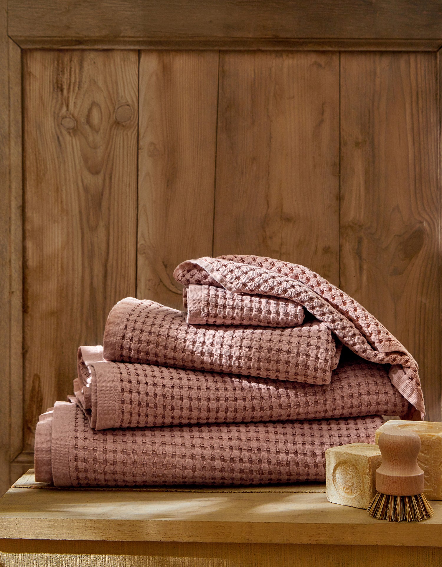 Serviette de bain Nid d'abeille - Vieux Rose