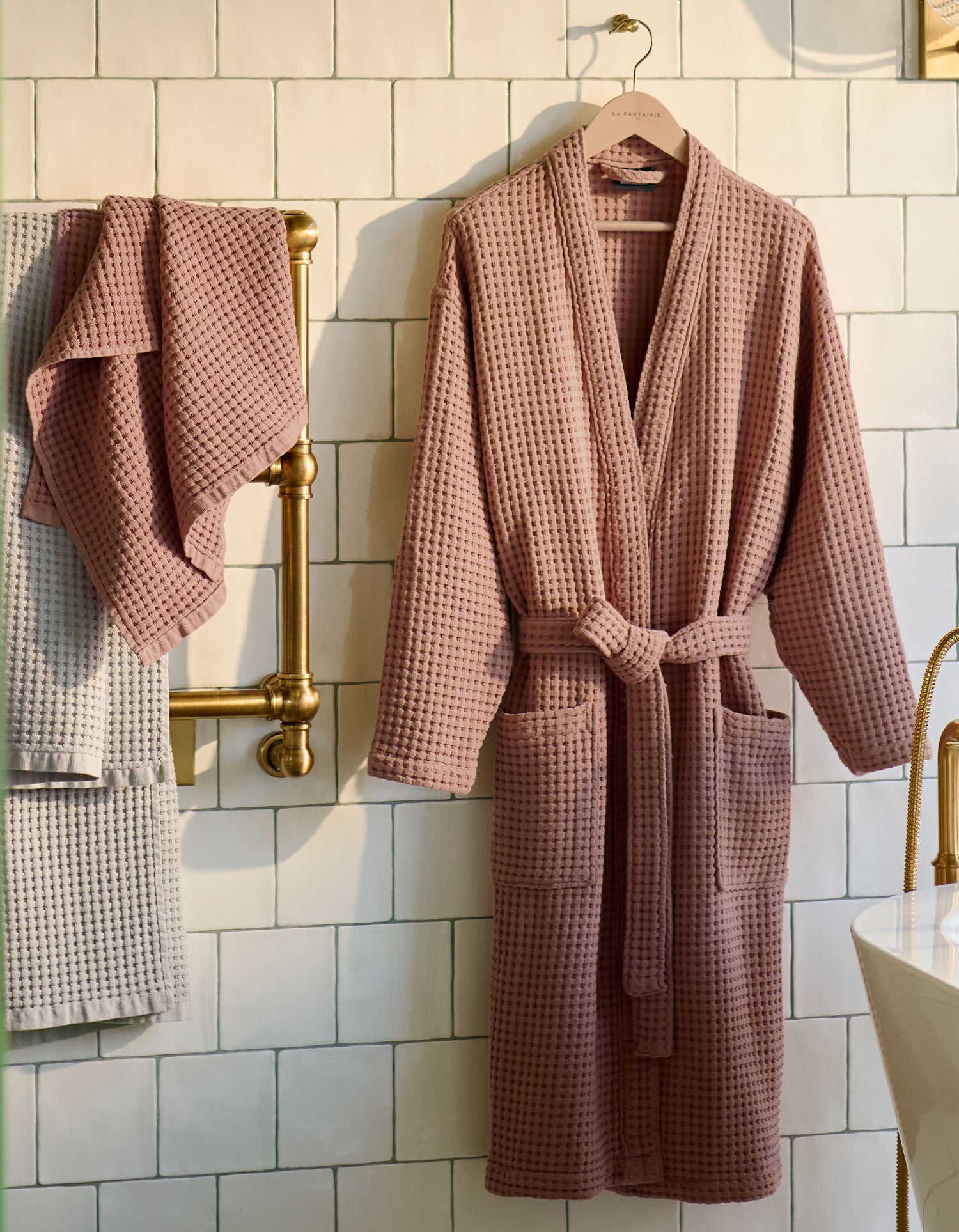 Serviette de bain Nid d'abeille - Vieux Rose