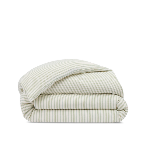 Housse de couette Gaze de coton double épaisseur - Rayure Vintage Verte