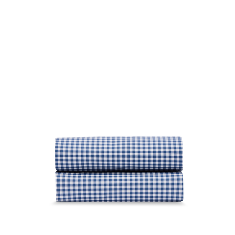 Drap plat Percale de coton 120 fils - Mini Vichy Bleu