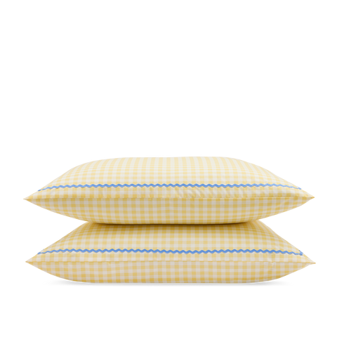 Taies d'oreiller x2 Percale de coton 120 fils - Vichy Rétro Jaune