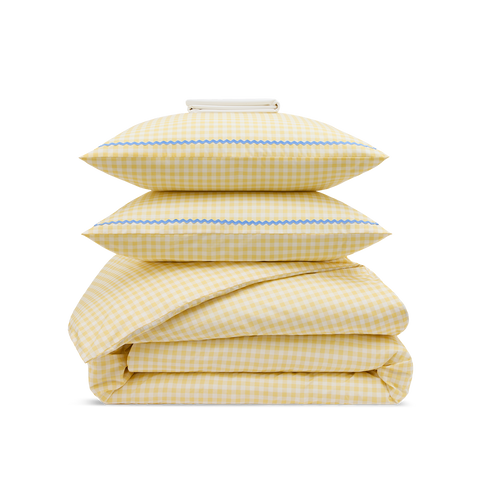 Parure Percale de coton 120 fils - Vichy Rétro Jaune