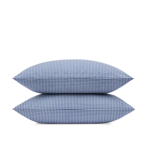 Taies d'oreiller x2 Percale de coton 120 fils - Mini Vichy Bleu
