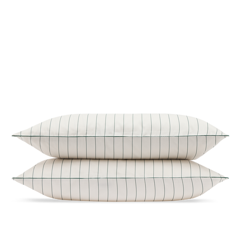 Taies d'oreiller x2 Satin de coton 200 fils - Rayé Vert Forêt